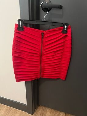 silence + noise Red Ribbed Front-Zip Mini Skirt